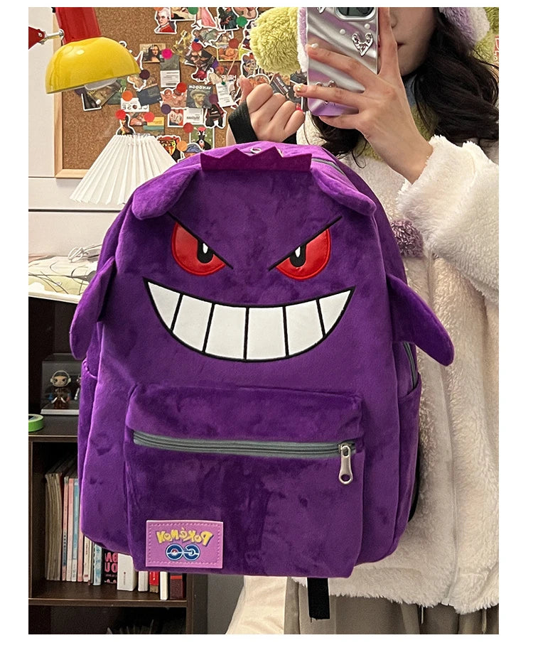 Pokemon Gengar & Pikachu Plush Backpack – Cute Kawaii Cartoon Bag, Large Storage for Anime Lovers & Couple Gifts
