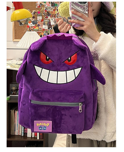 Pokemon Gengar & Pikachu Plush Backpack – Cute Kawaii Cartoon Bag, Large Storage for Anime Lovers & Couple Gifts