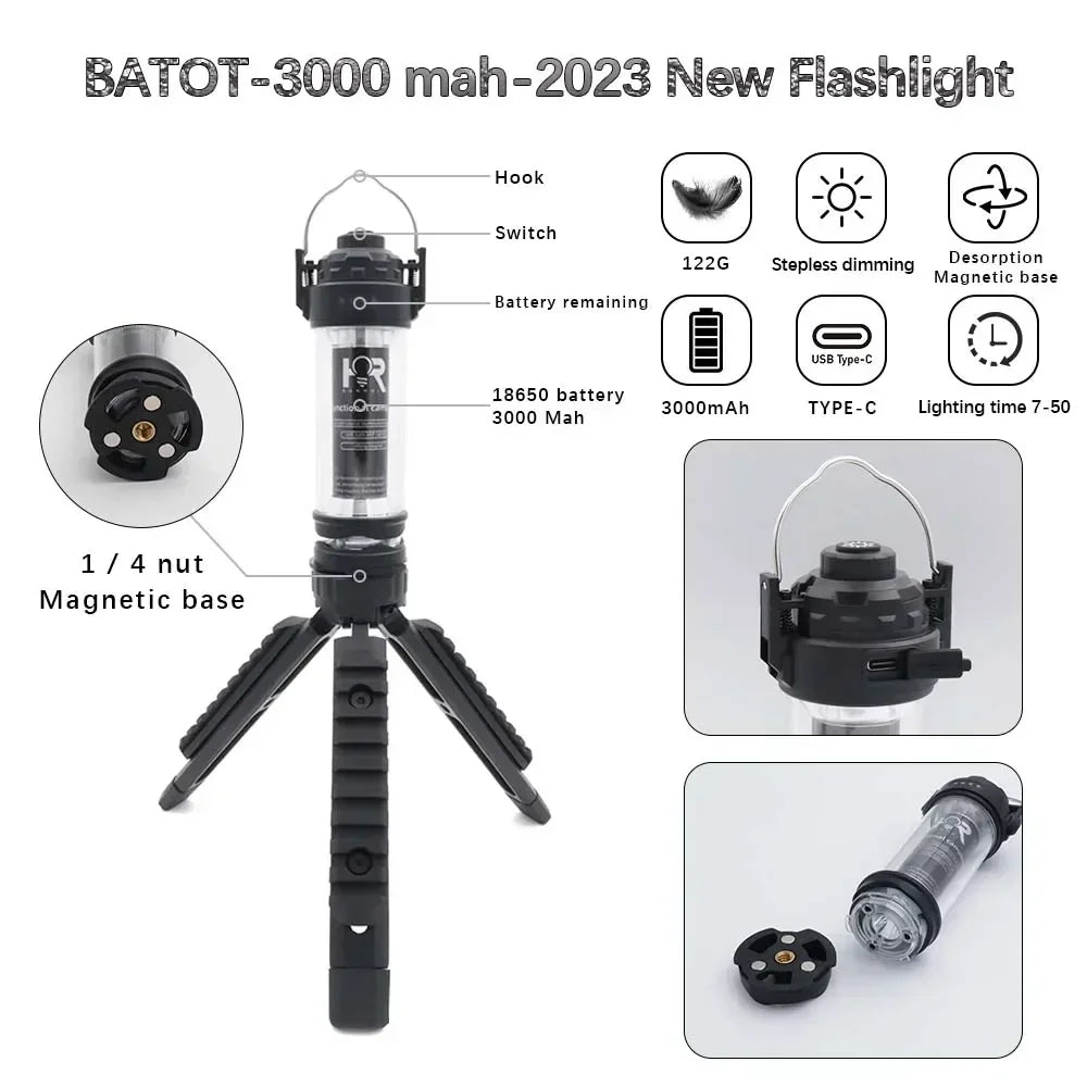 BATOT 3000mAh LED Camping Light - USB Rechargeable Lantern & Flashlight with 5 Lighting Modes for Tents & Emergencies