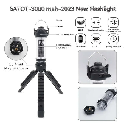 BATOT 3000mAh LED Camping Light - USB Rechargeable Lantern & Flashlight with 5 Lighting Modes for Tents & Emergencies