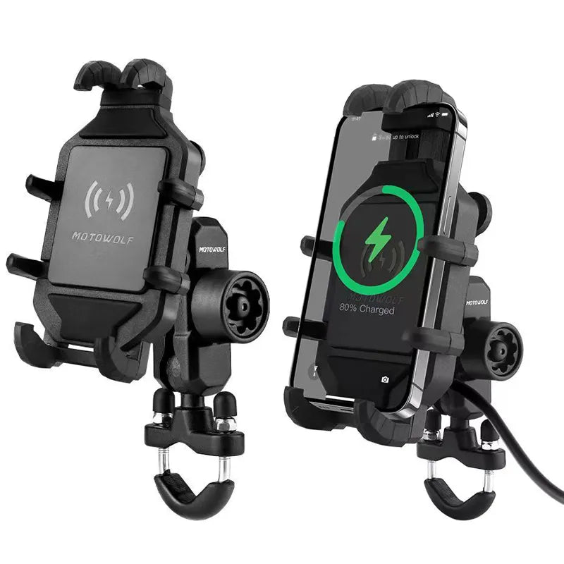 Effortless Charging: Motorcycle Wireless Charging Phone Holder 3.0 - Quick Charger & GPS Support for 4-7 inch Phones, Handlebar Mount