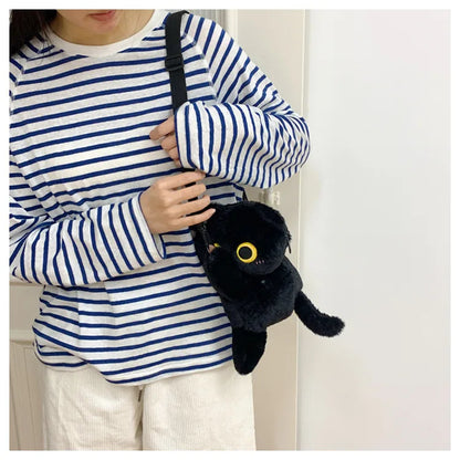 Black Cat Plush Backpack – Kawaii Kitten Doll Shoulder Bag with Large Capacity & Soft Toy Design