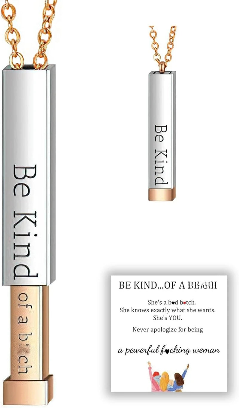 Be Kind of A B Necklaces for Women - Hidden Message, Friendship Jewelry Gift for Best Friends, Sorority Sisters, Square Tube Pendant