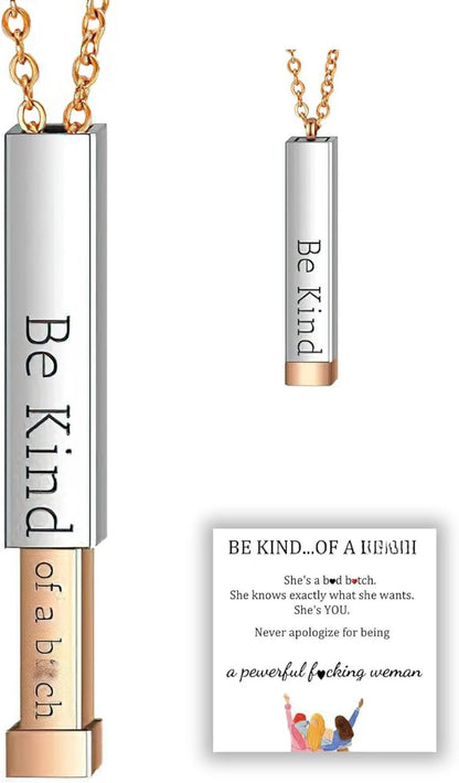 Be Kind of A B Necklaces for Women - Hidden Message, Friendship Jewelry Gift for Best Friends, Sorority Sisters, Square Tube Pendant