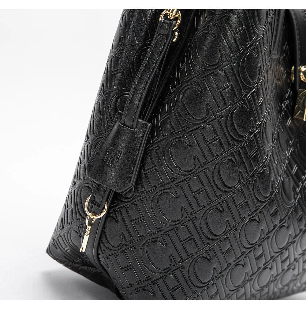 CH Fashion Women’s Shoulder Bag – Large Capacity Casual PU Leather Handbag with Embossed Letters