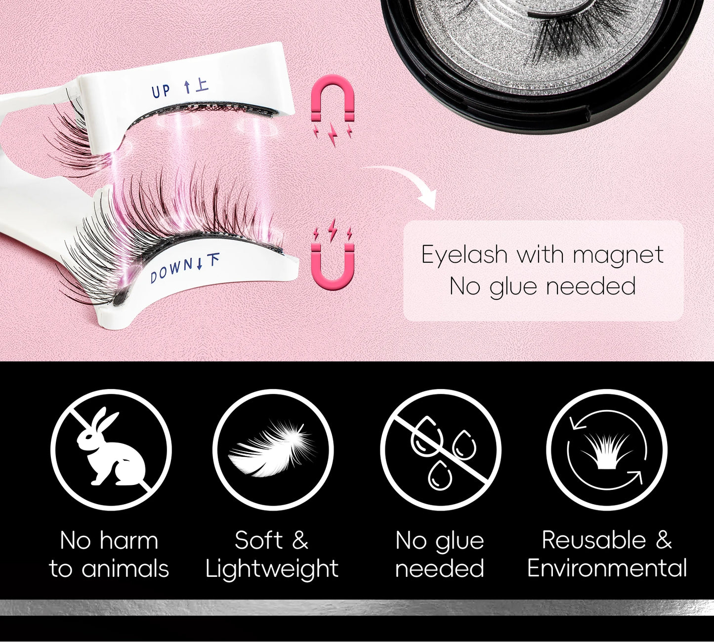 Vipuda Magnetic Eyelashes – Reusable Thick False Lashes with Magnets & Tweezer, Soft Eyelash Extensions