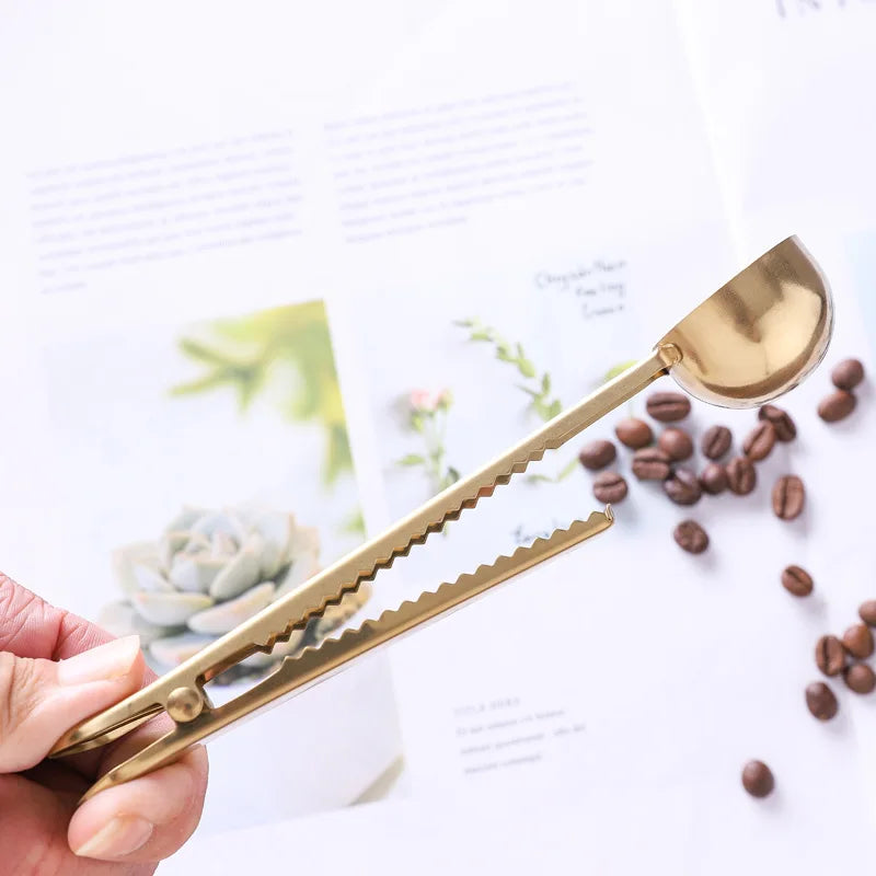 2-in-1 Stainless Steel Coffee Scoop - Coffee Powder Measuring Scoop with Sealing Clip, Tea Milk Powder Scoop, Coffee Accessories