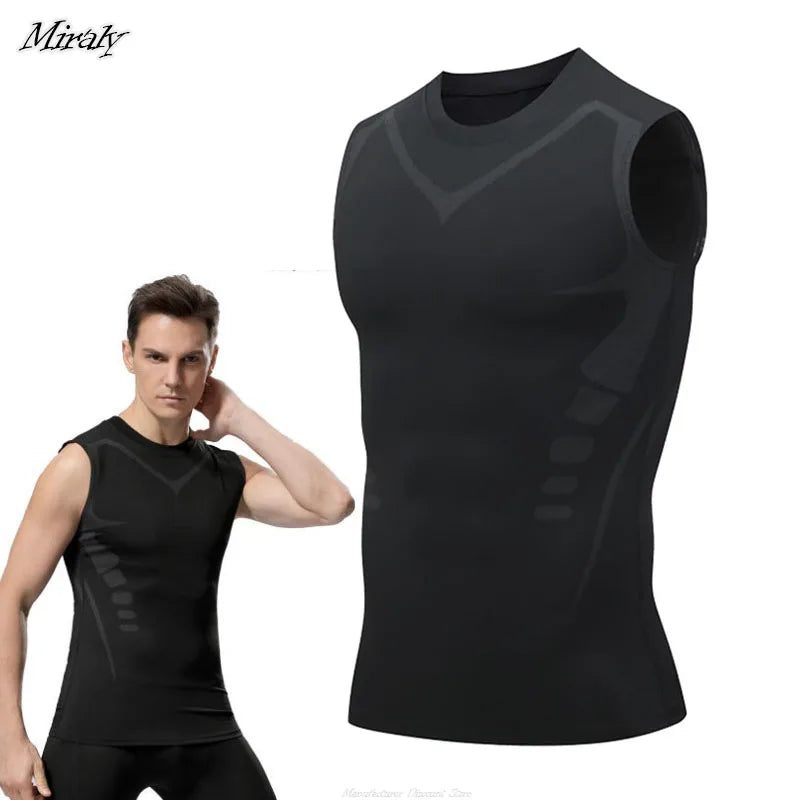 Ionic Shaping Vest for Men – Ice-Silk Slimming Body Shaper, Compression Tank Top & Tummy Control Sleeveless Fitness Shirt