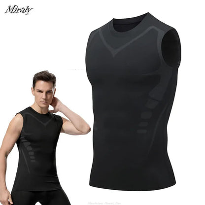 Ionic Shaping Vest for Men – Ice-Silk Slimming Body Shaper, Compression Tank Top & Tummy Control Sleeveless Fitness Shirt