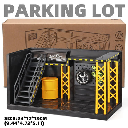 1:24 / 1:32 Scale Light-Up Parking Lot Toy – DIY Assembly Diecast Alloy Car Garage Scene for Display & Kids Gift