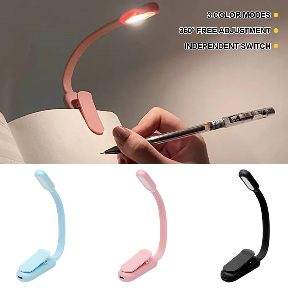 Mini LED Book Night Light – USB Rechargeable Clip-On Reading Lamp with 3 Brightness Settings for Travel, Bedroom, and Dormitory