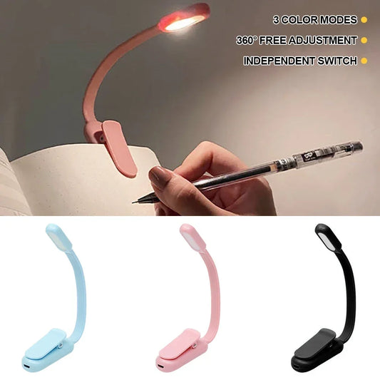 Mini LED Book Night Light – USB Rechargeable Clip-On Reading Lamp with 3 Brightness Settings for Travel, Bedroom, and Dormitory