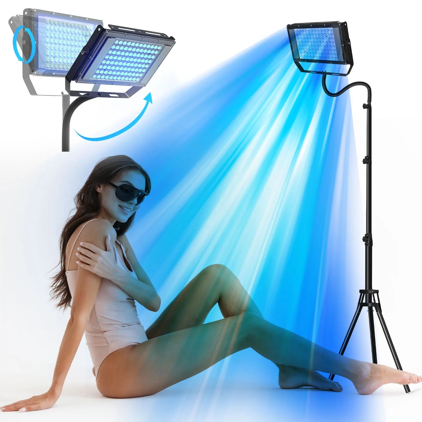 50W Ultraviolet Tanning Lamp — Tripod Solarium with 48 Blue LEDs (460nm & 480nm) for Body Tanning & Skincare