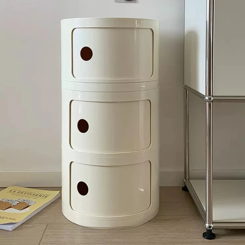 Nordic Minimalist White Bedside Table – Modern Round Plastic Side Cabinet, Small Creative Storage Unit