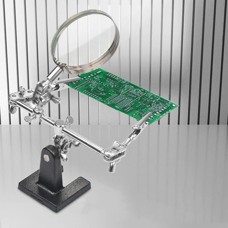 Soldering Iron Stand with Magnifying Glass - Third Hand Clamp & Desktop Repair Tool for Welding
