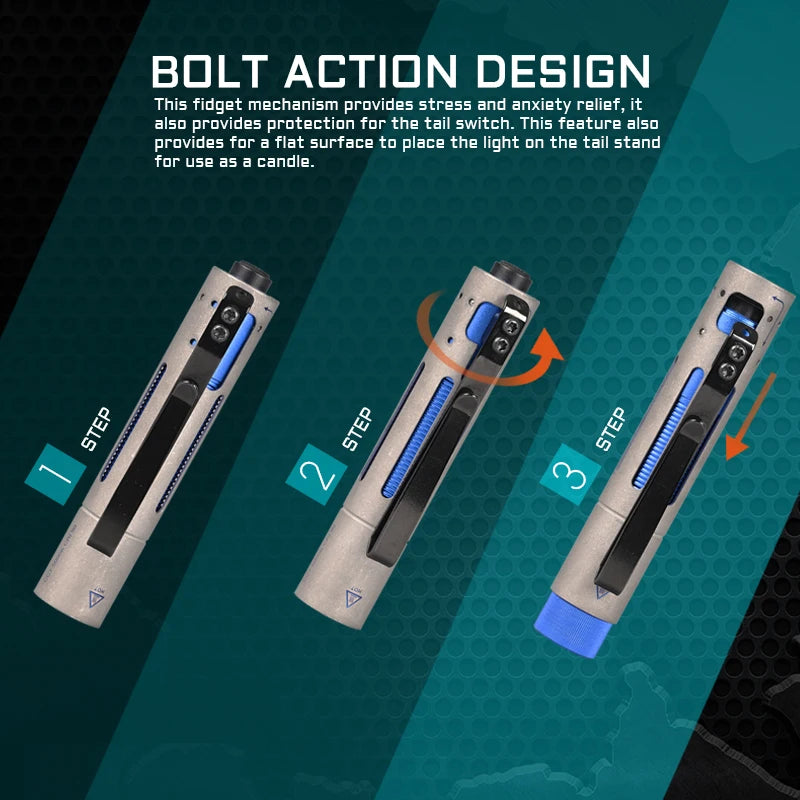 ACEBEAM Rider RX 2.0 Titanium LED Flashlight — 700 Lumens EDC AA Flashlight with Bolt-Action Design, IP68 Waterproof