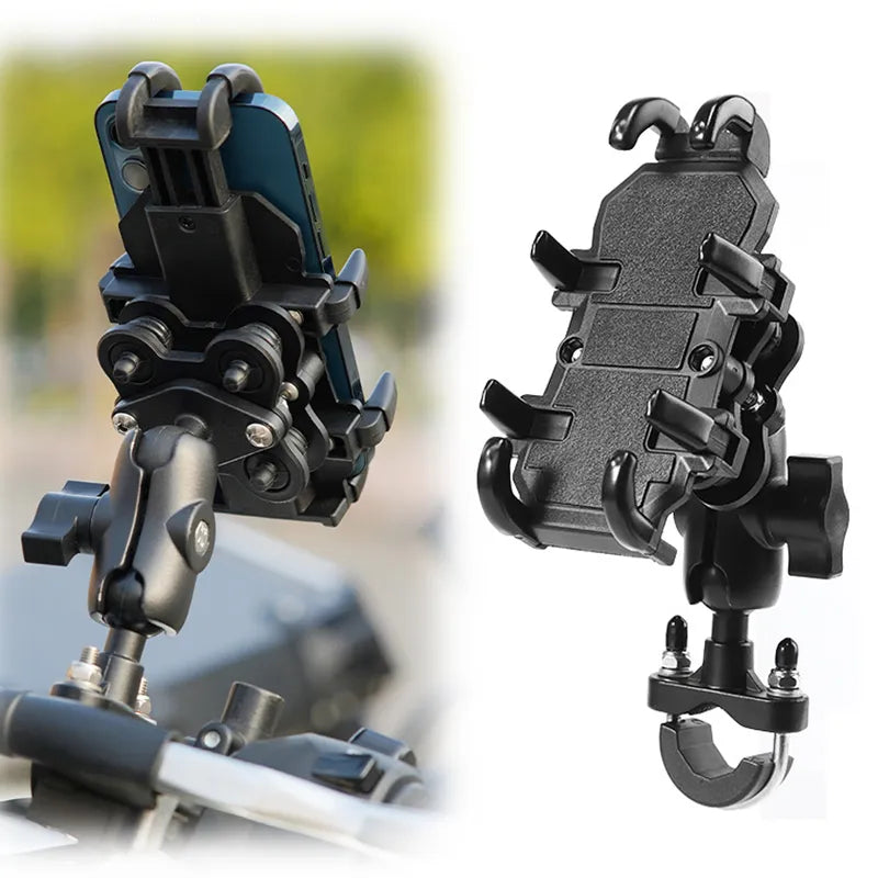 Secure Ride Companion: Motorcycle Electric Bike Mobile Phone Holder - Aluminum Handlebar Bracket with Shock Absorber, GPS Mount