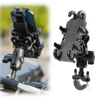 Secure Ride Companion: Motorcycle Electric Bike Mobile Phone Holder - Aluminum Handlebar Bracket with Shock Absorber, GPS Mount