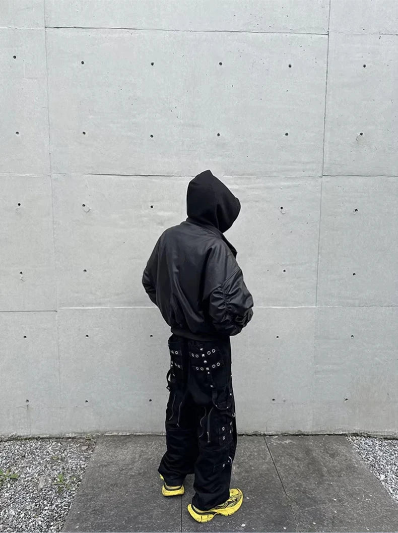 Mauroicardi Autumn Winter Oversized PU Leather Bomber Jacket for Men - Thickened Warm Hooded Luxury Designer Coat