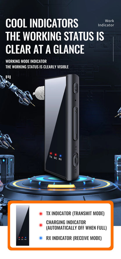 Bluetooth 5.4 Audio Transmitter Receiver – 3.5mm AUX Wireless Adapter with Mic & TF Card Support for Car, TV, PC