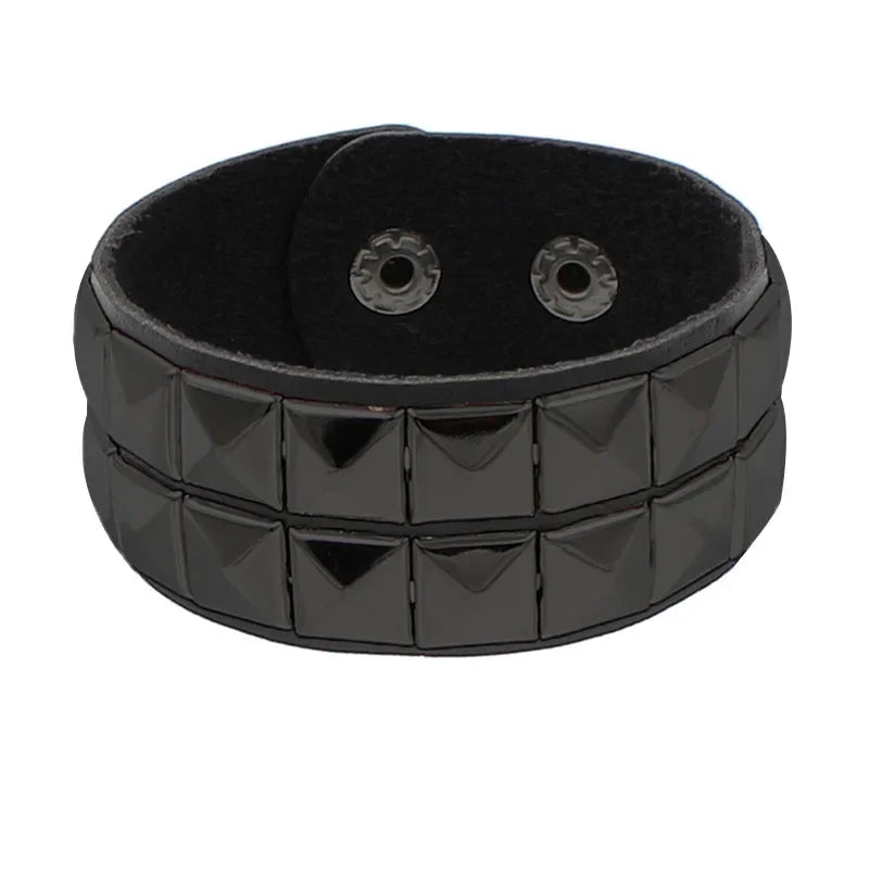 New Punk Fashion Black Leather Cuff Bracelet for Men & Women - Rivets Stud Charm Wristband Bangle, Gothic Jewelry 2024