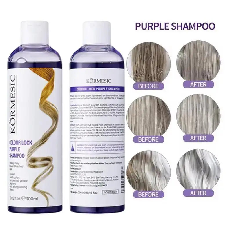 300ml Purple Color Fixing Shampoo – Long-Lasting Hair Dye, Gray Coverage, Fade Yellow After Bleach, Non-Irritating Hair Care