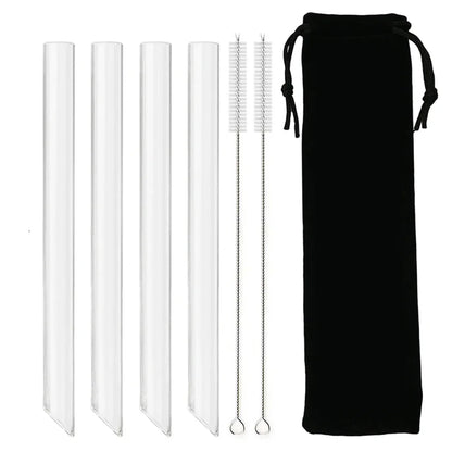 12/14mm Reusable Glass Drinking Straws — High Borosilicate, Straight Straws for Boba, Bubble Tea, Milkshakes, Smoothies, Fruit Cocktails, Bar Use