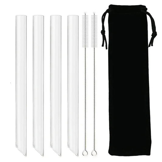 12/14mm Reusable Glass Drinking Straws — High Borosilicate, Straight Straws for Boba, Bubble Tea, Milkshakes, Smoothies, Fruit Cocktails, Bar Use