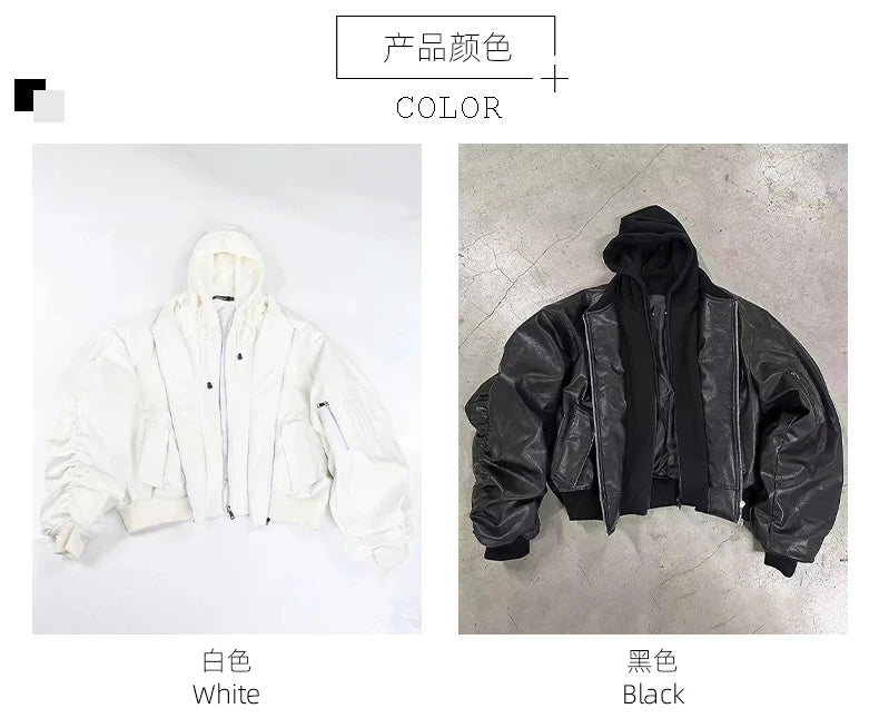 Mauroicardi Autumn Winter Oversized PU Leather Bomber Jacket for Men - Thickened Warm Hooded Luxury Designer Coat