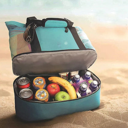 Women’s Waterproof Picnic & Beach Tote Bag – Double Layer Transparent Mesh Insulated Shopping Bag