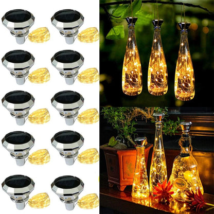 Updated Solar Wine Bottle Lights – 2M 20 LED Copper Wire Fairy String Lights for Xmas, Wedding & Party Decor, 4/8/10 Pack