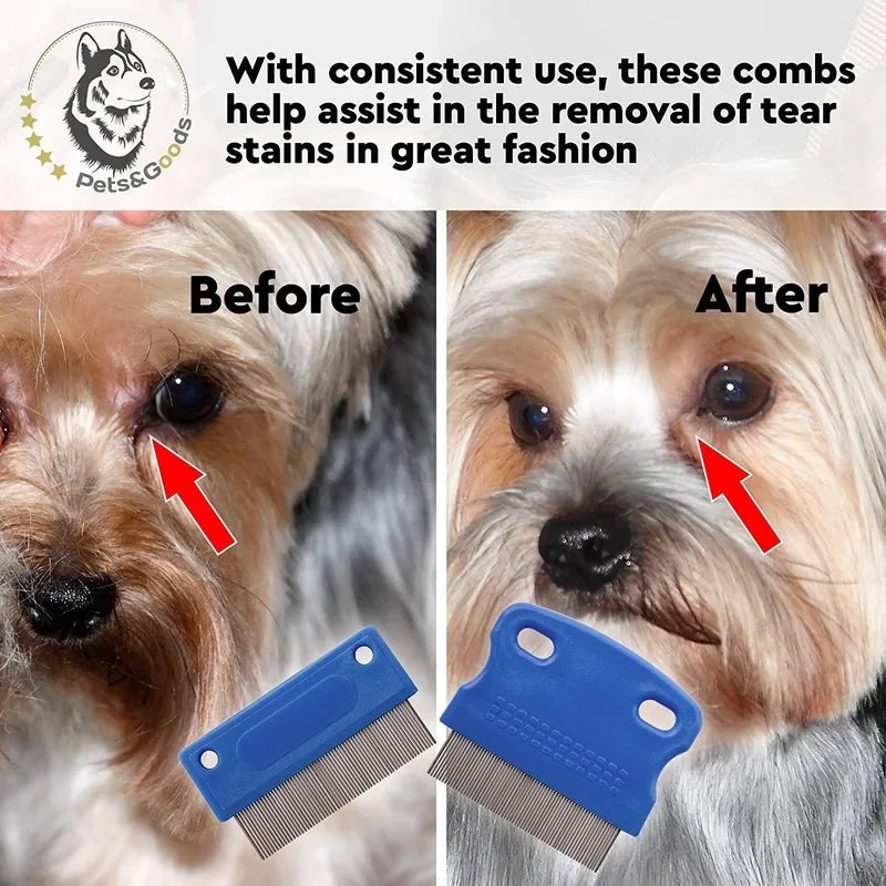 Pet Grooming Comb – Tear Stain & Flea Remover for Dogs & Cats, Gently Clears Mucus, Crust, and Small Lice