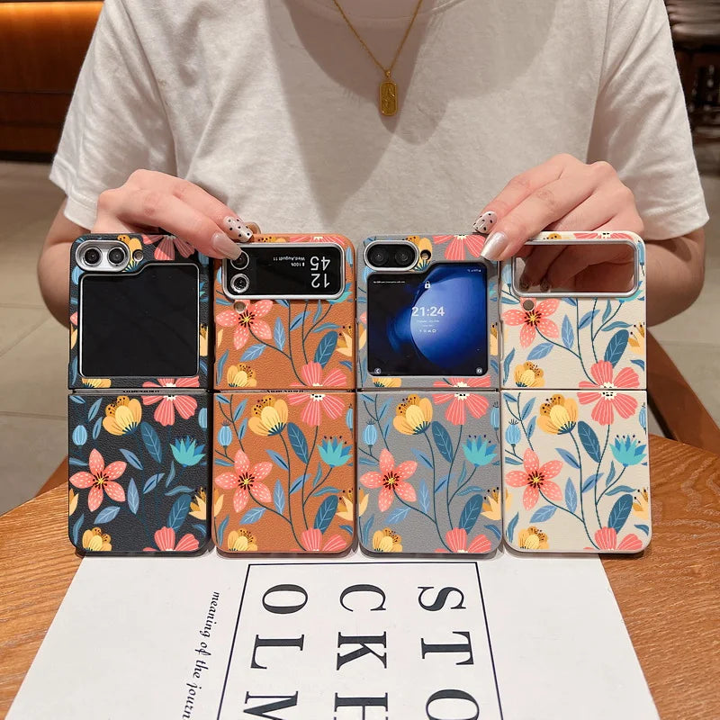 Floral Leather Texture Soft TPU Case for Samsung Galaxy Z Flip 6/5/4/3 5G – Stylish Folding Phone Cover
