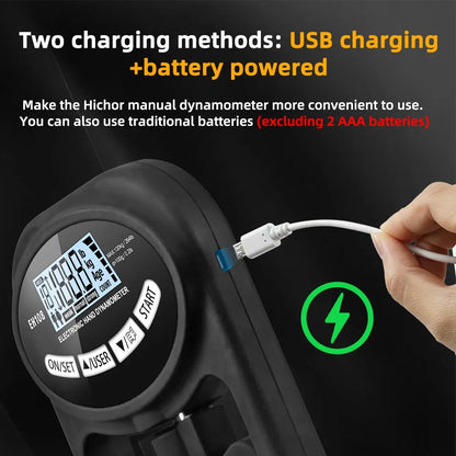 Digital Grip Strength Tester: 265lbs/120kg Hand Dynamometer with USB LCD Screen - Ideal for Power Training & Sports