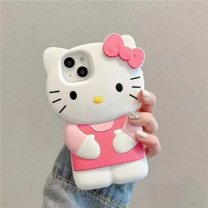 Bowknot Kitty Cat 3D Silicone Phone Case – Soft Protective Cover for iPhone 4 to 17 Series