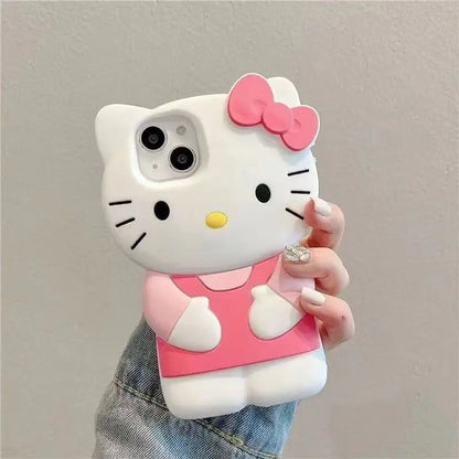 Bowknot Kitty Cat 3D Silicone Phone Case – Soft Protective Cover for iPhone 4 to 17 Series