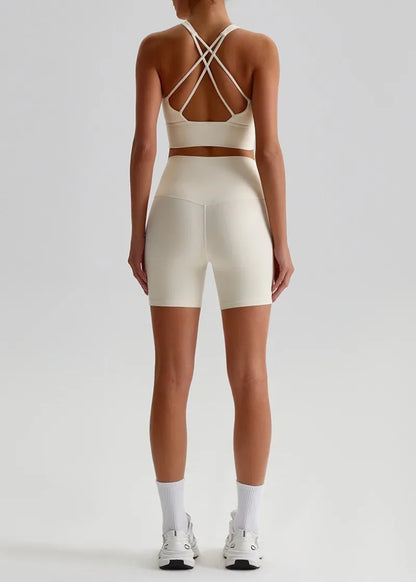 Women's Seamless Yoga Set — Quick-Dry Backless Bra & Booty-Lifting Shorts for Running, Gym & Fitness Workouts