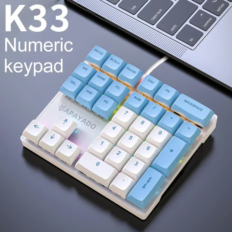 33 Key Wired Mechanical Numeric Keypad with Multi-color Lights - Ideal for Finance, Business, Laptop Numeric Keyboard