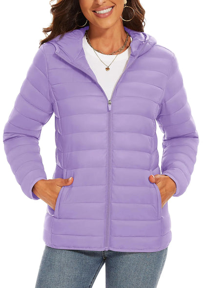 TACVASEN Women's Hooded Puffer Jacket – Full Zip Quilted Winter Coat, Lightweight Windbreaker Outerwear