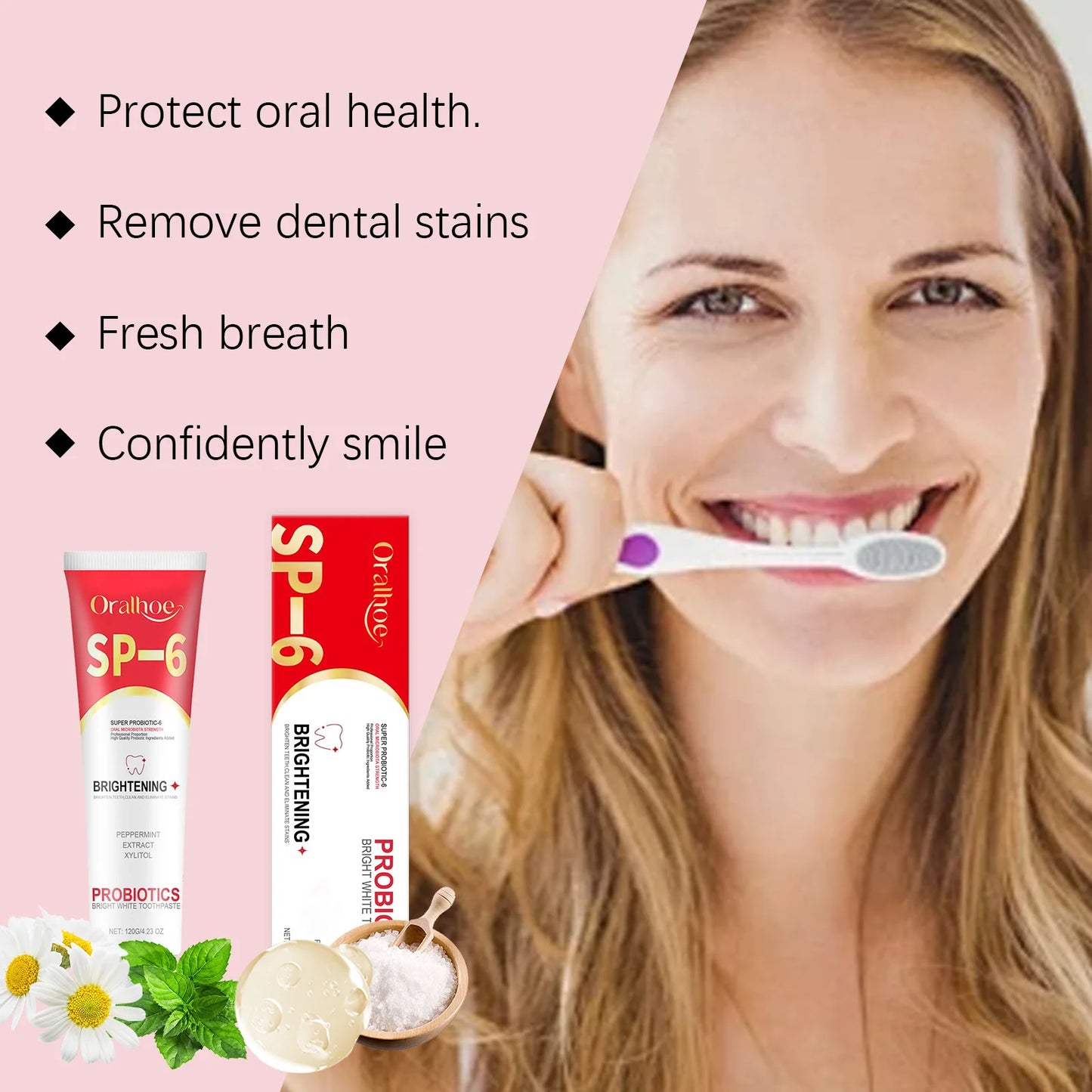 SP6 Probiotic Brightening Toothpaste for Plaque Removal, Stain Whitening & Fresh Breath – Anti-Periodontitis Oral Care