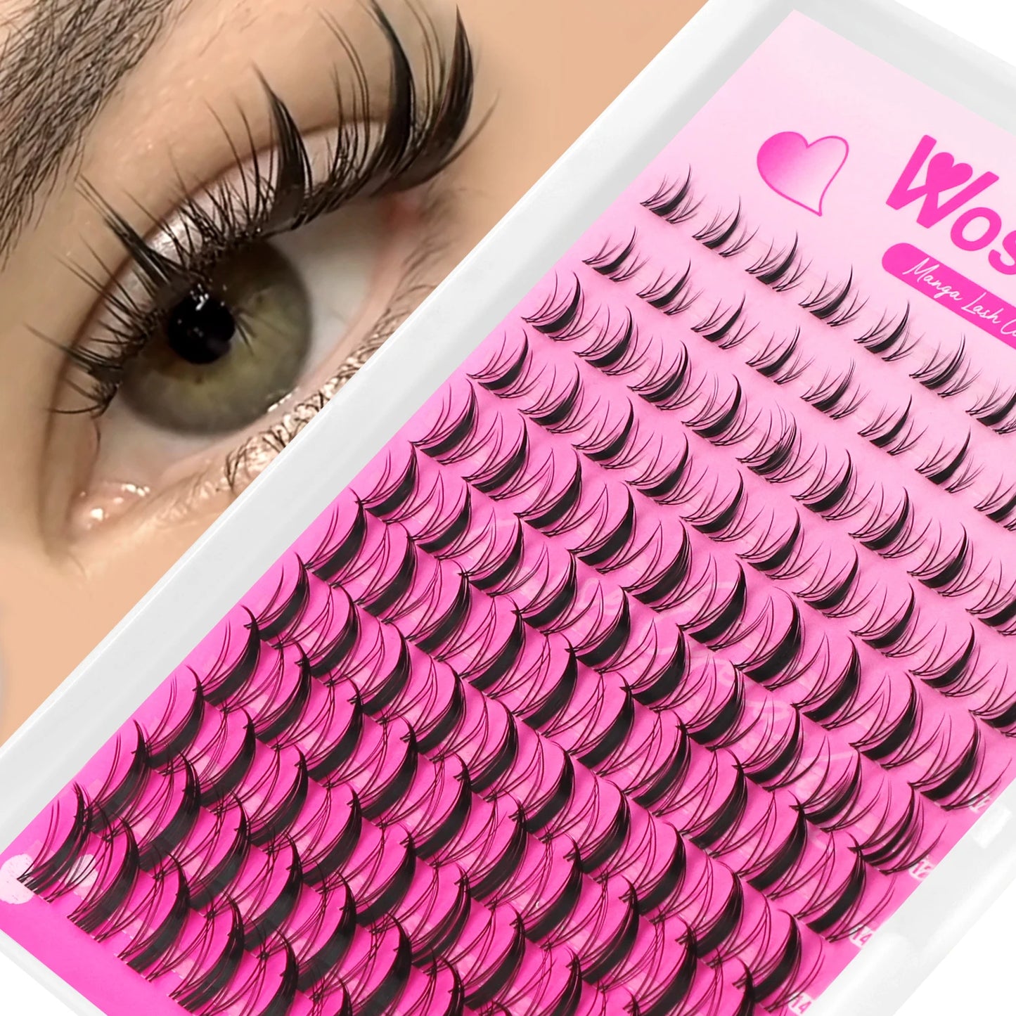 WOSHEER Manga Lash Clusters Kit – Clear Fairy Wet-Look Spiky Individual Anime Eyelashes