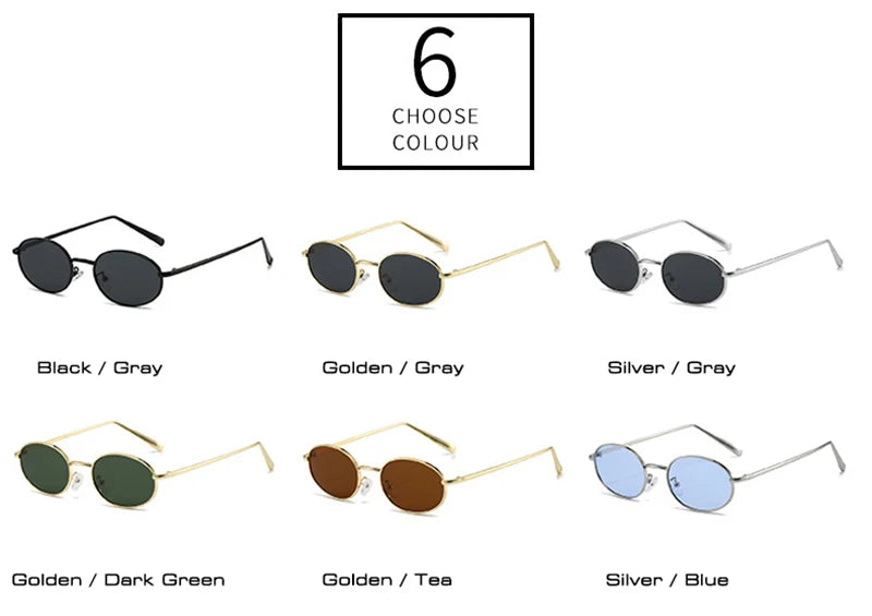 SHAUNA Retro Oval Metal Frame Sunglasses – UV400 Punk Style Shades for Women & Men