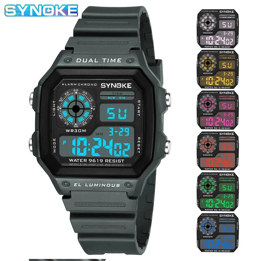 SYNOKE Digital Sports Watch for Men & Women – Luminous, Multifunction, Waterproof Wristwatch with Seven Lights for Outdoor & Running