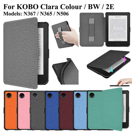 Case for Kobo Clara Colour BW 2024 & 2E – 6" Sleep/Wake Ebook Cover with Hand Strap Holder (N367/N365/N506)