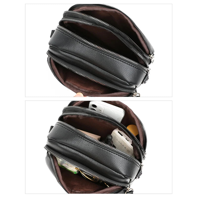 Women’s Solid Color Rivet Zipper Phone Bag – Soft Leather Small Square Shoulder & Crossbody Bag, Fashionable and Simple