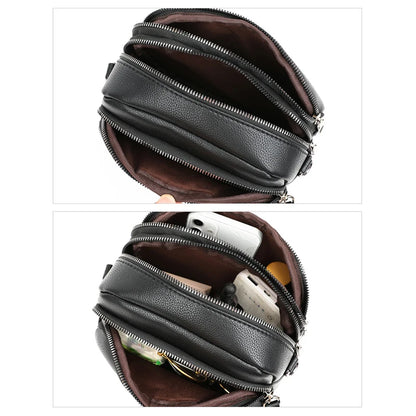 Women’s Solid Color Rivet Zipper Phone Bag – Soft Leather Small Square Shoulder & Crossbody Bag, Fashionable and Simple