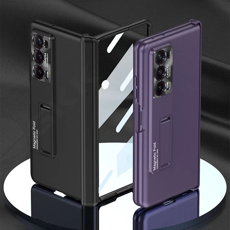 Original Honor Magic V2 Magnetic Hinge Case – Anti-Knock Matte Hard Cover with Outer Screen Glass Stand