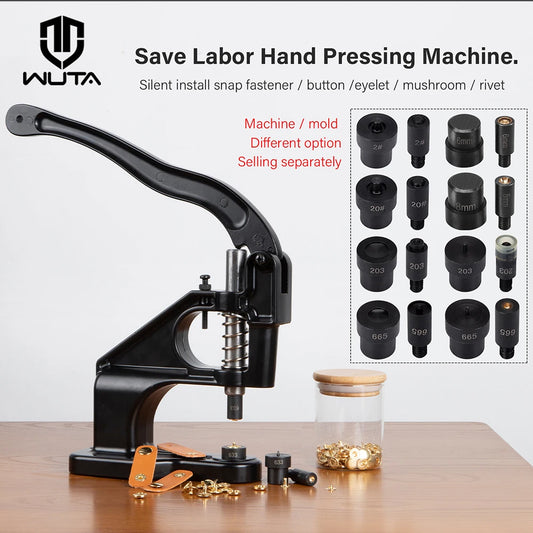 WUTA Manual Button Installation Tool – Mute Punching for Mushroom Rivets & Eyelets, DIY Hand Pressing Tool (With/Without Machine)