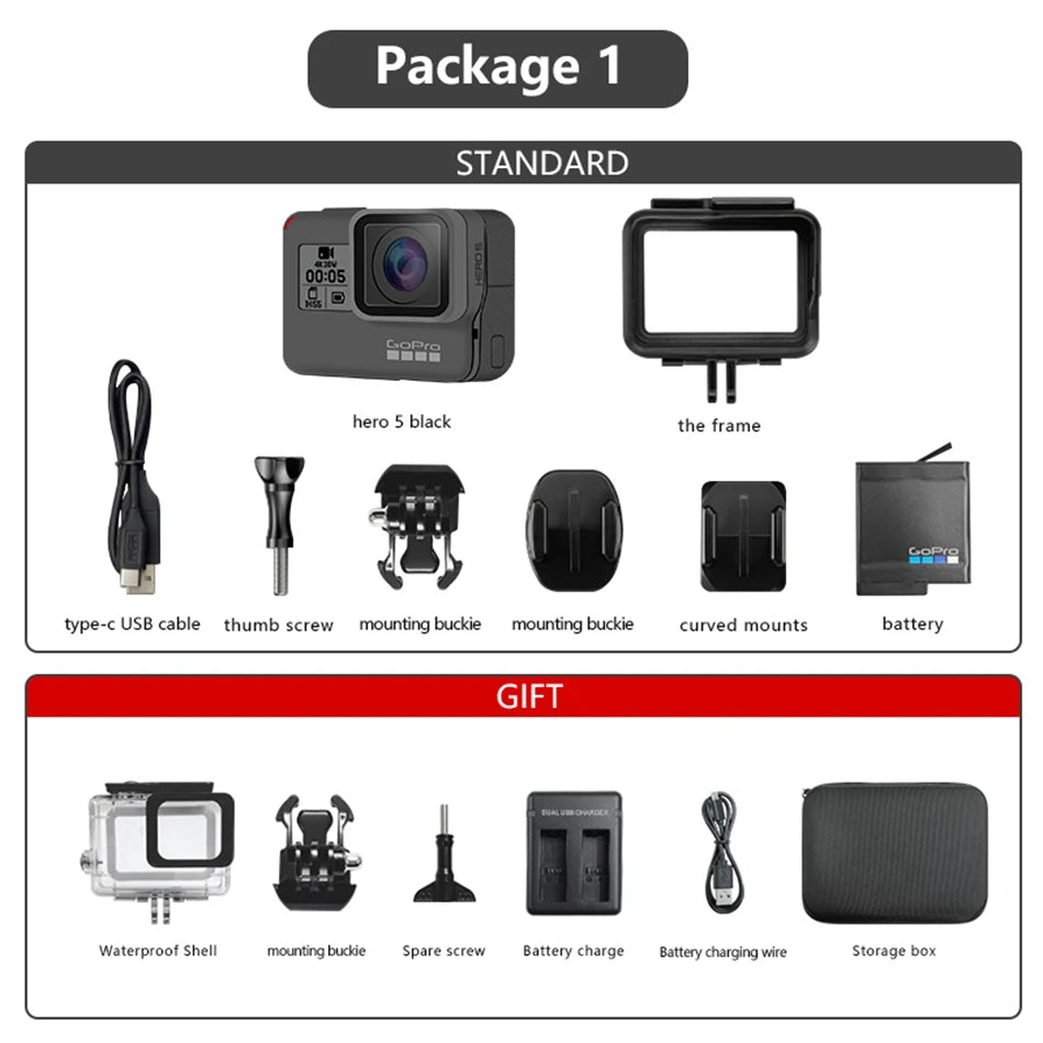 GoPro HERO5 Black 4K Ultra HD Sports Camera – 1080P Video, Anti-Shake, Cycling Helmet Action Cam, Optional Memory Card