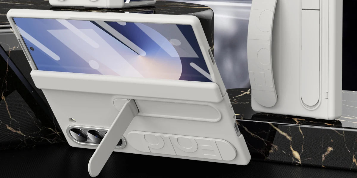 Original Silicone Grip Phone Case for Samsung Galaxy Z Fold 4-7 – Stand & Hinge Protective Cover with Glass Film